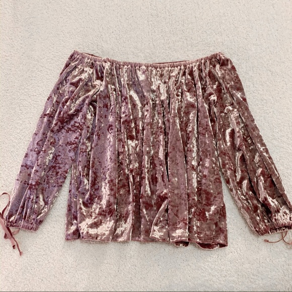 Magenta Velvet Off the Shoulder Top - Picture 1 of 3